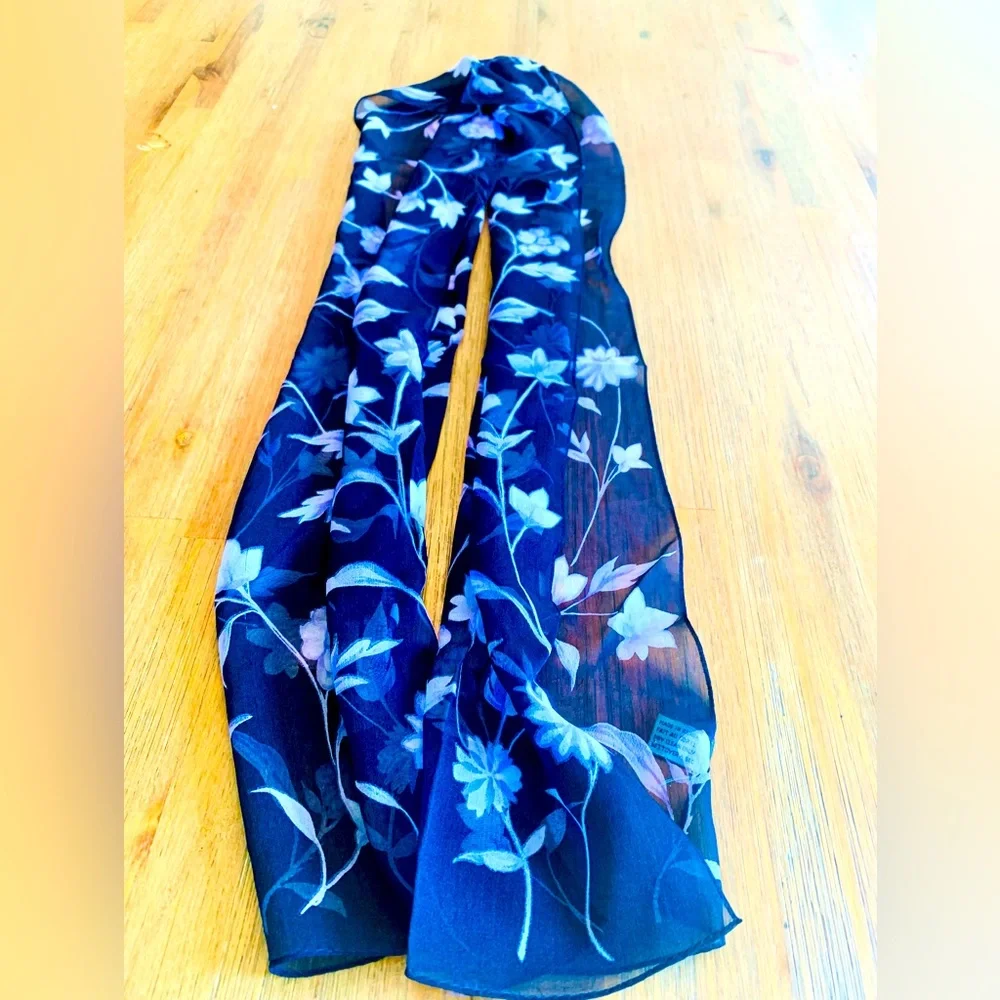 Silk Floral Blue purple long Scarf